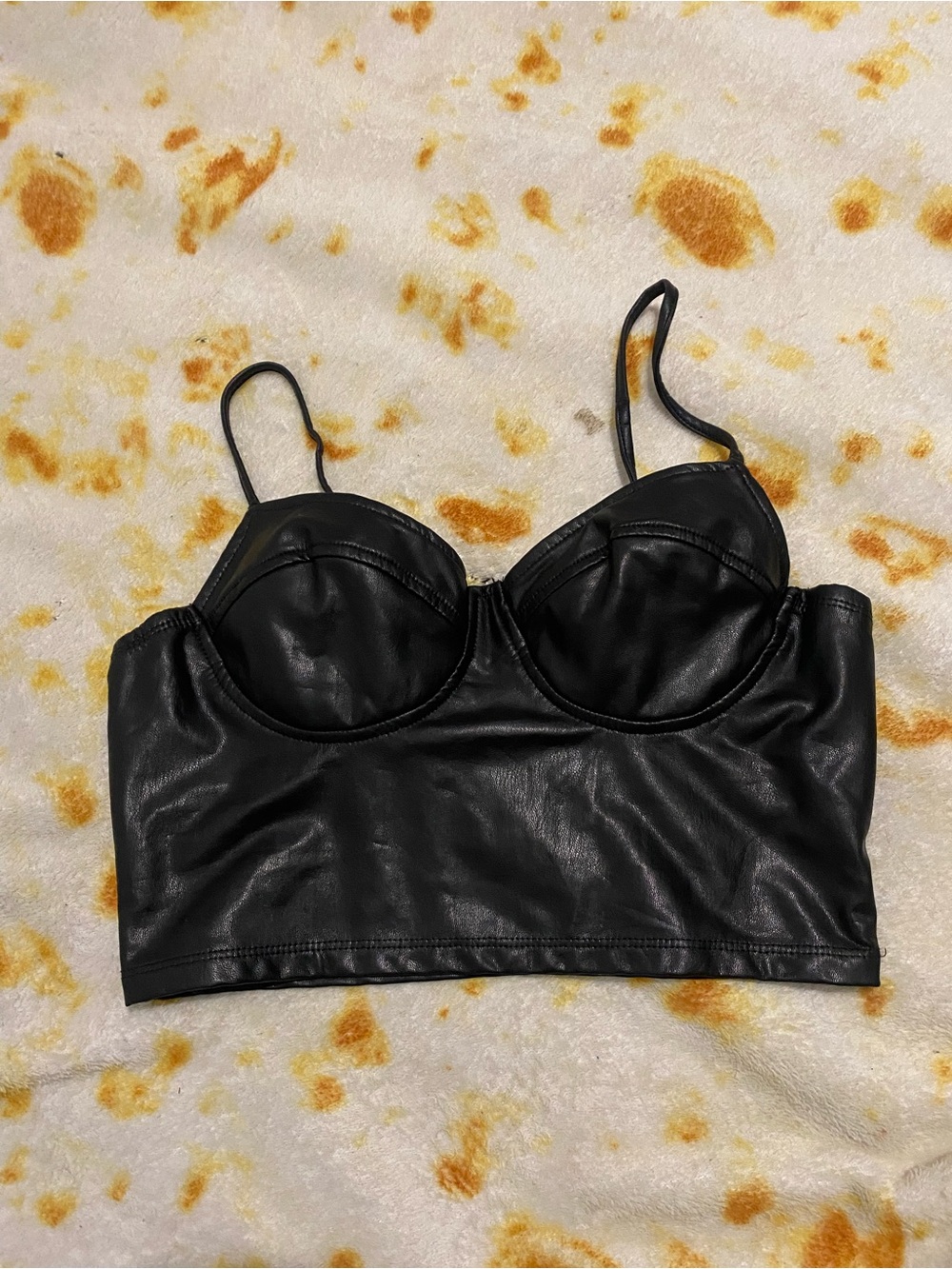 iris Black Faux Leather Bustier Crop Top